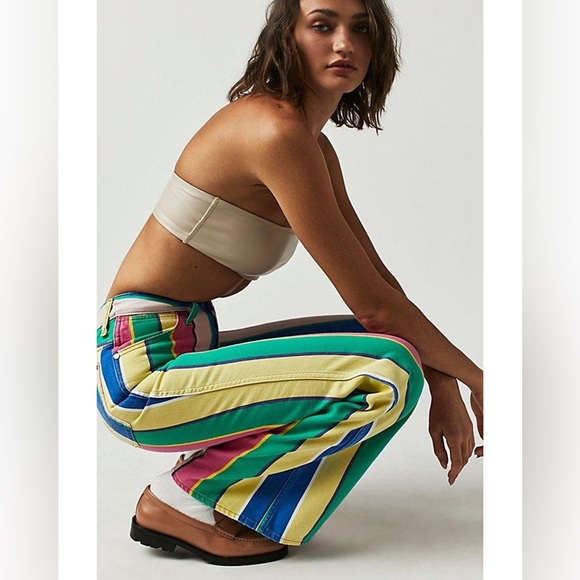 NWOT Wrangler Wanderer Rainbow Striped High Rise Flare Jeans Pants Size 33 - Picture 8 of 11